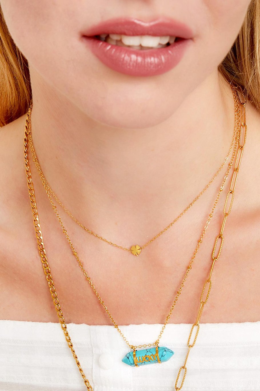 Natuursteen ketting Lucky Turquoise Stainless Steel Afbeelding3